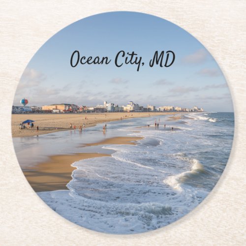 Beach at Ocean City Maryland Round Paper Coaster