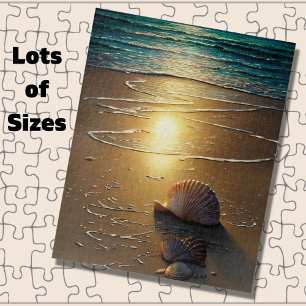 Beach at Sunset with Shells Jigsaw Puzzle