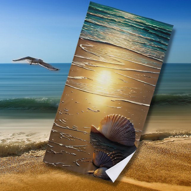 Beach at Sunset with Shells on Sand   Towel (Creator Uploaded)
