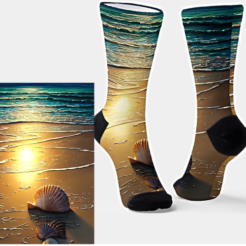 Beach at Sunset with Shells Socks