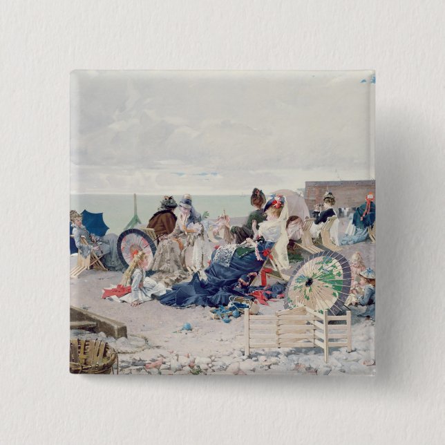 Beach at Yport, 1878 (oil on canvas) Pinback Button (Front)