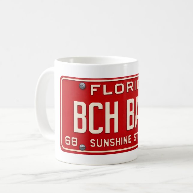 Beach Babe 1969 | Retro Red Florida License Plate Coffee Mug (Front Left)