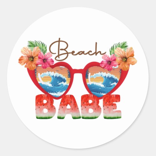 Beach Babe Classic Round Sticker