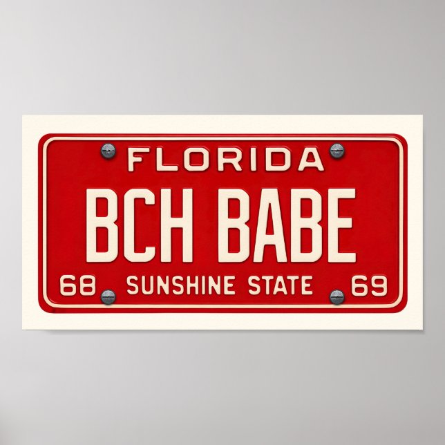 Beach Babe | Coastal Retro Florida License Plate Poster (Front)