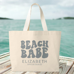 Beach Babe Dusty Blue Cool Bachelorette Party Large Tote Bag