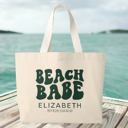 Beach Babe Emerald Green Cool Bachelorette Party Large Tote Bag