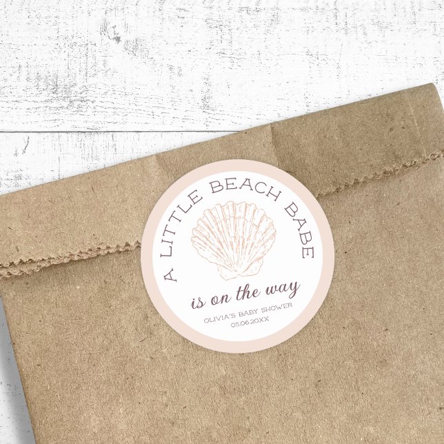 Beach Babe Girl Baby Shower Personalized Classic Round Sticker (Beach Babe Girl Baby Shower Personalized Classic Round Sticker)