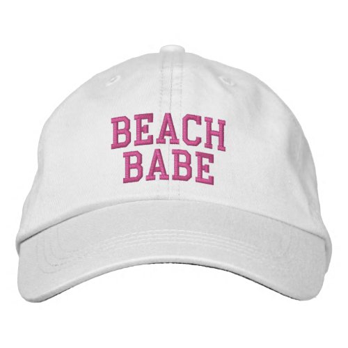 Beach Babe Girls Quote Typography Pink Embroidery  Embroidered Baseball Cap