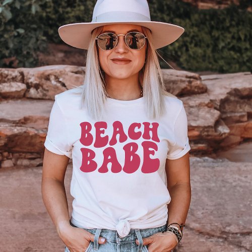 Beach Babe Magenta Matching Bachelorette Party T_Shirt