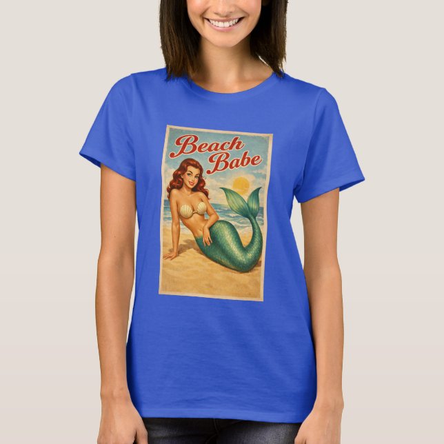 Beach Babe Pin-Up Mermaid Art Retro Coastal Life T-Shirt (Front)