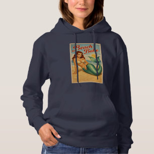Beach Babe Pin-Up Mermaid -Retro Coastal Life Art Hoodie