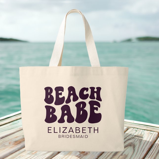 Beach Babe Purple Matching Bachelorette Party Large Tote Bag (Creator Uploaded)