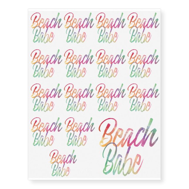 BEACH BABE RAINBOW SCRIPT TEMPORARY TATTOOS (Front)