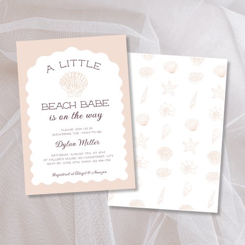 Beach Babe Seashell Girl Baby Shower Invitation