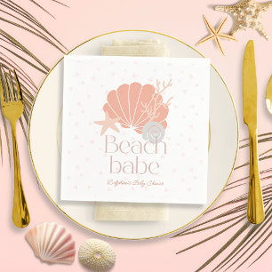 Beach Babe Seashell Pink Girl Baby Shower Napkins