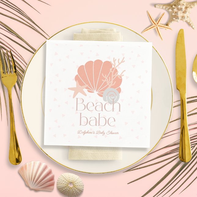Beach Babe Seashell Pink Girl Baby Shower Napkins (Creator Uploaded)