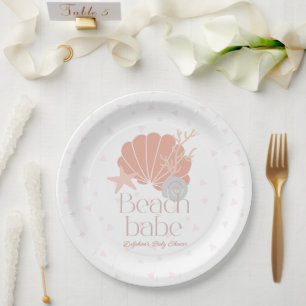 Beach Babe Seashell Pink Girl Baby Shower Paper Plates