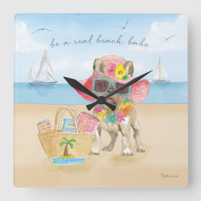 Beach Babe Square Wall Clock (Front)