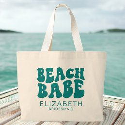 Beach Babe Teal Cool Matching Bachelorette Party Large Tote Bag