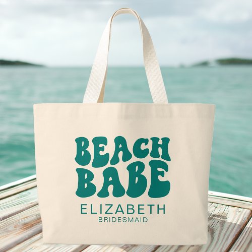 Beach Babe Teal Cool Matching Bachelorette Party Large Tote Bag