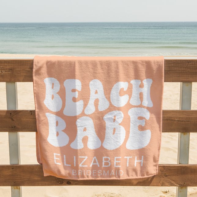 Beach Babe Trendy Peach Cool Bachelorette Party Beach Towel (Creator Uploaded)