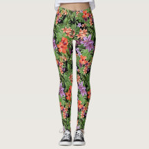 Beach Babe Tropical Leggings with black backgroud