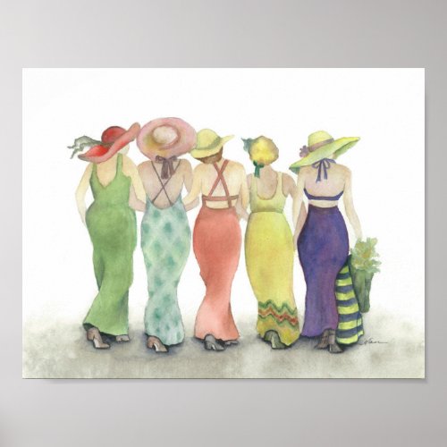 Beach Babes watercolor painting  Poster