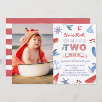 Beach Baby 2nd Birthday Nautical Red White Blue Invitation