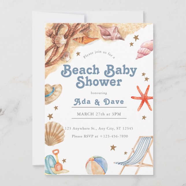 Beach Baby Boy Baby Shower Invitation Watercolor (Front)