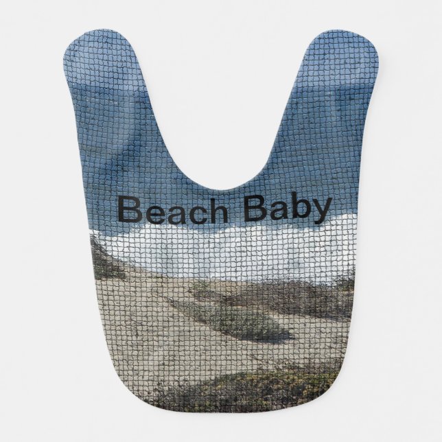 Beach Baby California Coastal Landscape Sand Ocean Baby Bib (Front)