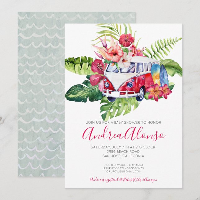 Beach Baby Girl Tropical Baby Shower Invitation (Front/Back)