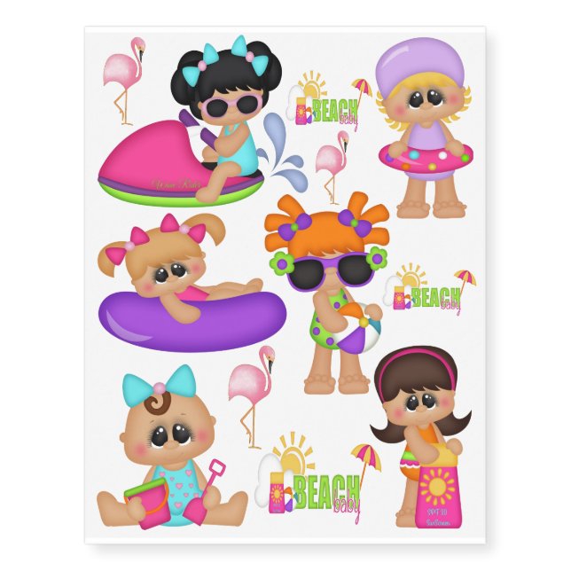 Beach Baby Kids blue pink play time tattoo (Front)
