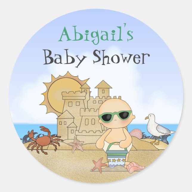 Beach Baby Neutral Baby Shower Stickers (Front)