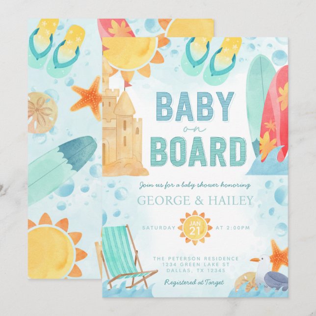 Beach Baby on Board Baby Shower Invitation (Front/Back)