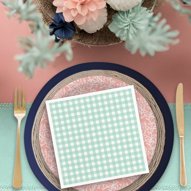Beach Baby on Board Mint Gingham Baby Shower Napkins (Creator Uploaded)
