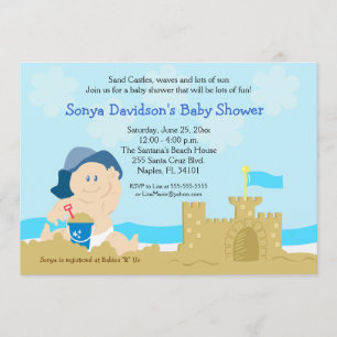 Beach Baby Sand Castle Boy Baby Shower 5x7 Invitation