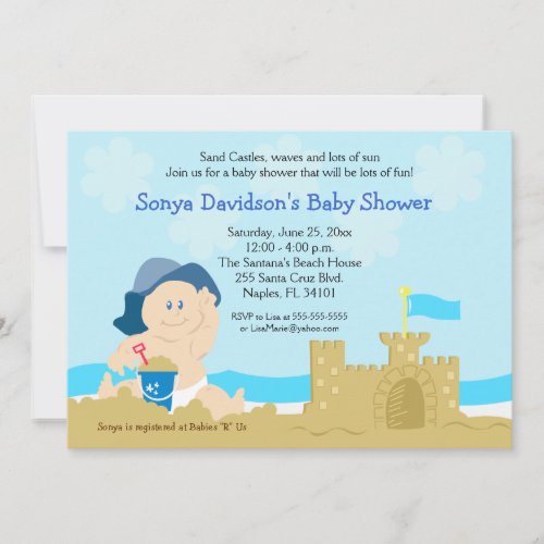 Beach Baby Sand Castle Boy Baby Shower 5x7 Custom Invites