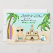 Beach Baby Sandcastle and Surfboard Baby Shower Invitation (Front)