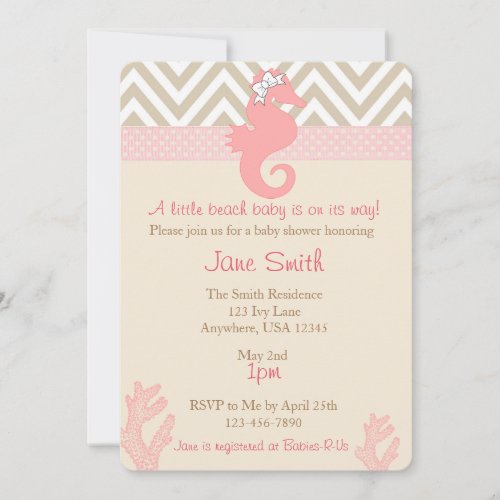 Beach Baby Seahorse Baby Shower Invitation 5" X 7" Invitation Card