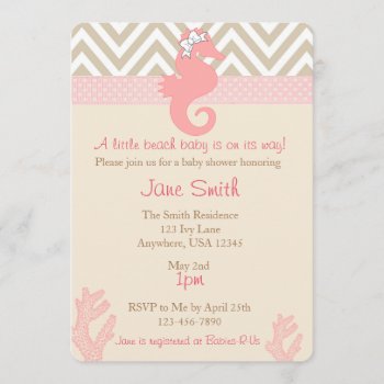 Beach Baby Seahorse Baby Shower Invitation by CardinalCreations at Zazzle