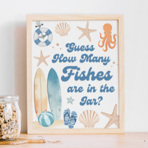 Beach Baby Shower Guess How Many Fishes Game Poster