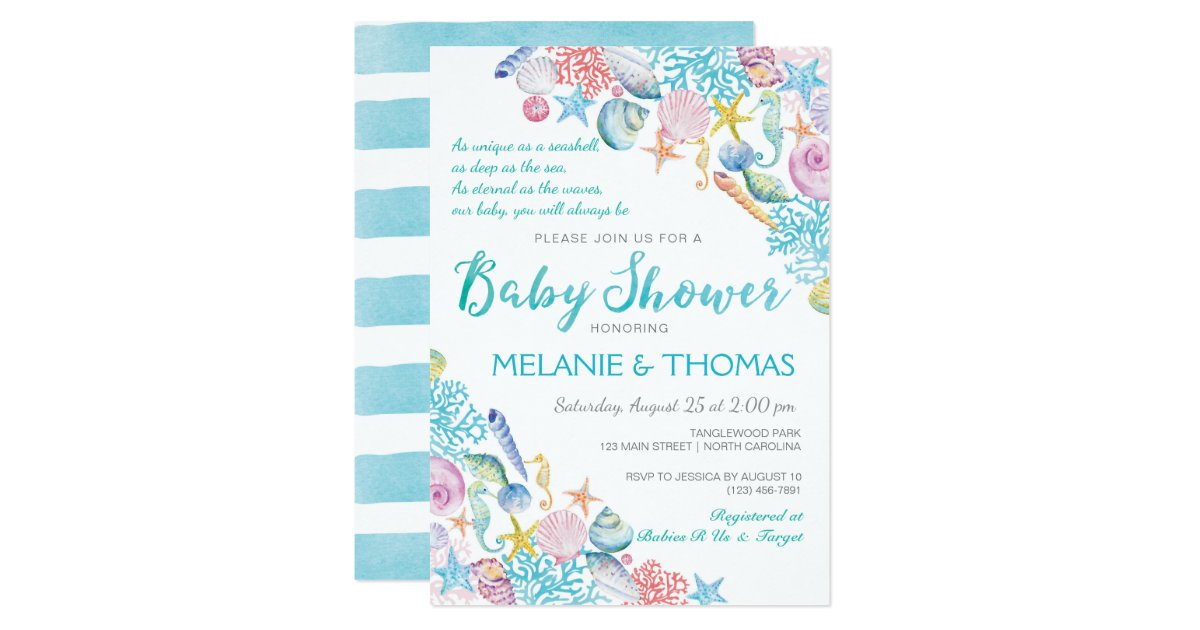 Beach Baby Shower Invitation Nautical Sea Shell Invitation Zazzle Com