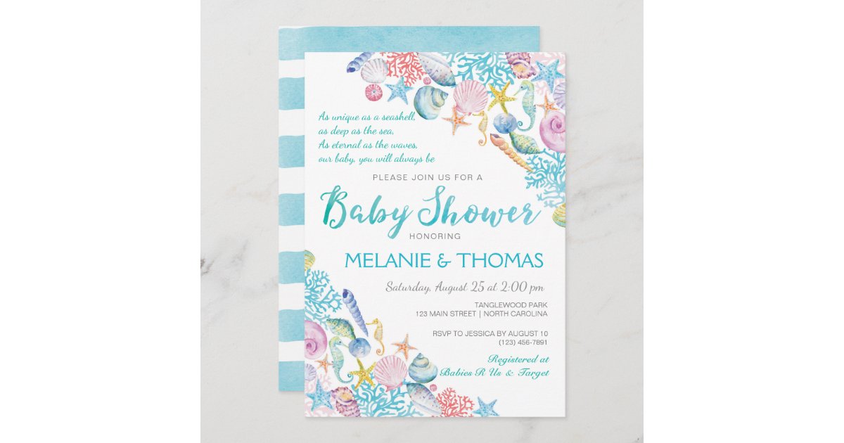 Beach Baby Shower Invitation Nautical Sea Shell Invitation Zazzle Com