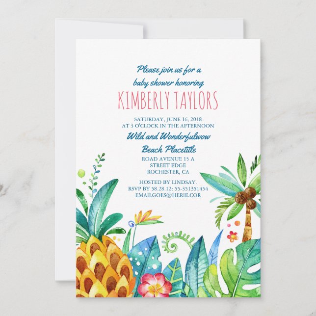Beach Baby Shower Tropical Pineapple Palms Invitation (Front)