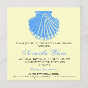 Beach Baby Shower Vintage Scallop Shell Blue Invitation