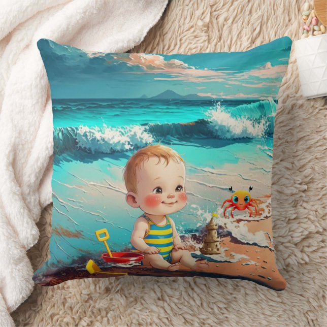Beach Baby Throw Pillow (Blanket)