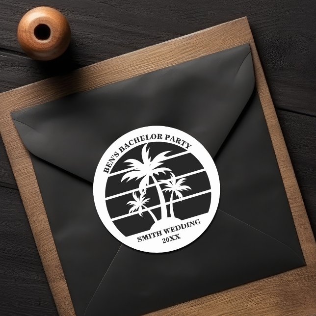 Beach Bachelor Party Island Wedding Personalized Classic Round Sticker (Creator Uploaded)