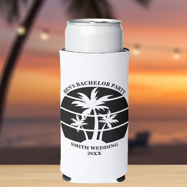 Beach Bachelor Party Island Wedding Personalized Seltzer Can Cooler (Creator Uploaded)