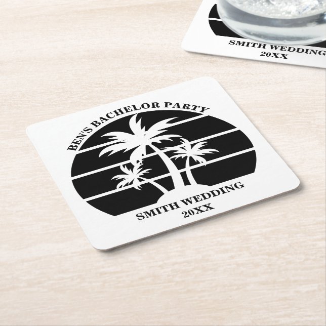Beach Bachelor Party Island Wedding Personalized Square Paper Coaster (Angled)