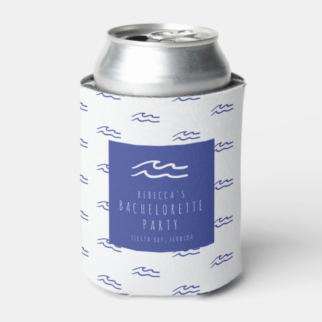 Beach Bachelorette Blue Wave Can Cooler (Can Front)
